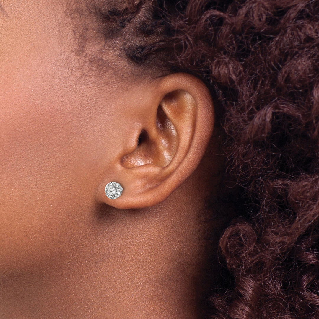 14k White Gold Diamond Cluster Post Earrings