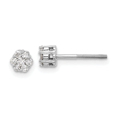 Elegant 14k White Gold Diamond Cluster Button Earrings for Women
