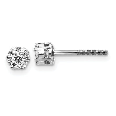 Sophisticated 14k White Gold Diamond Cluster Screwback Earrings