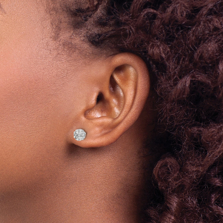 14k White Gold Diamond Cluster Push Back Earrings