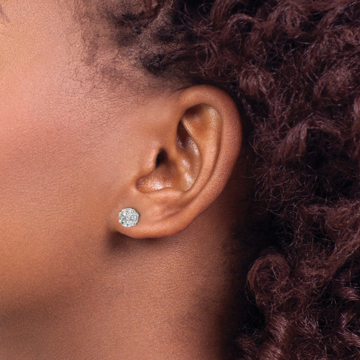 14k White Gold Diamond Cluster Push Back Earrings