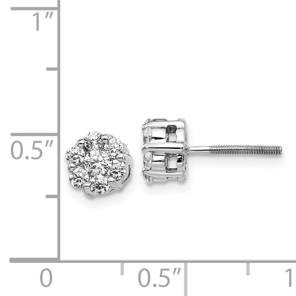 14k White Gold Diamond Cluster Screwback Earrings 0.62 ct