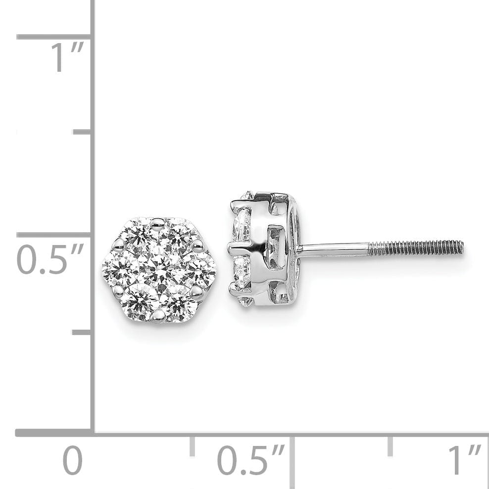 14k White Gold Diamond Cluster Screwback Earrings