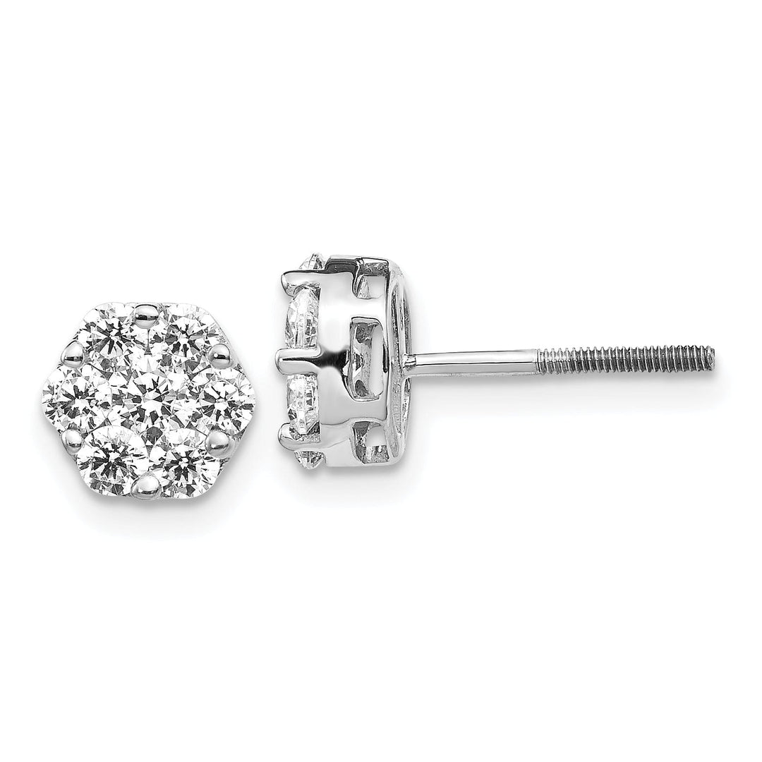 14k White Gold Diamond Cluster Screwback Earrings