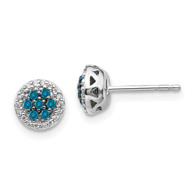 Unique 14k White Gold Blue/White Diamond Cluster Earrings for Women