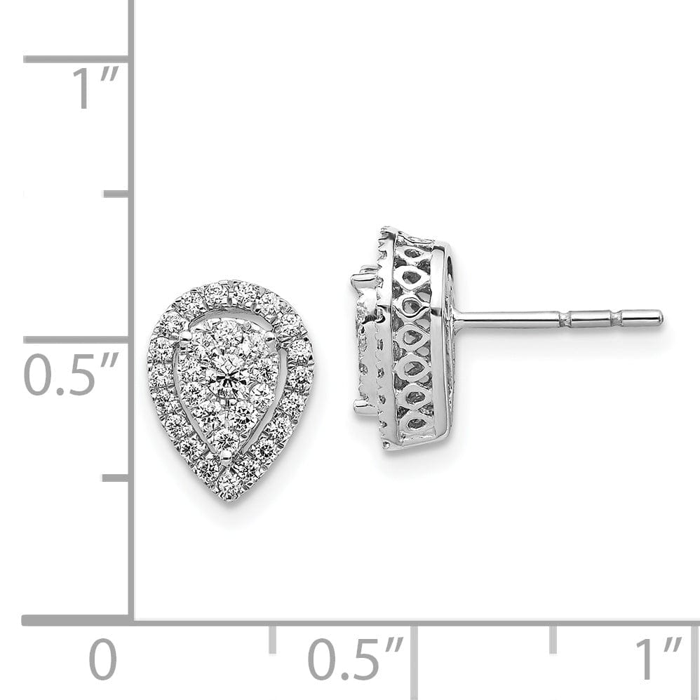 14k White Gold Teardrop Design Cluster Diamond Post Earrings