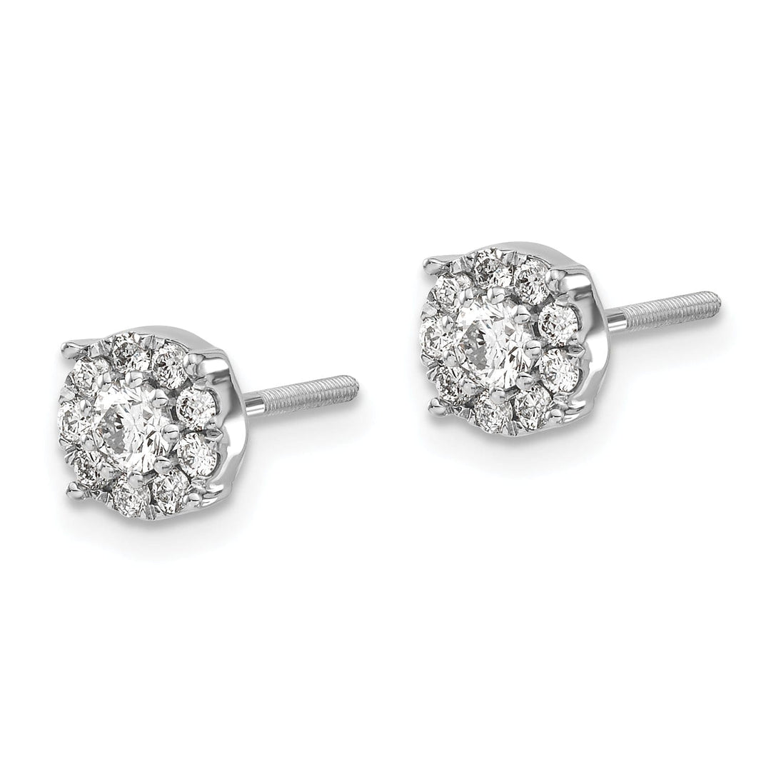 14k White Gold Cluster Design Diamond Screw Back Post Earrings