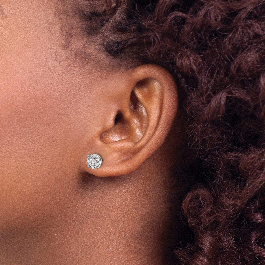 14k White Gold Cluster Design Diamond Screw Back Post Earrings