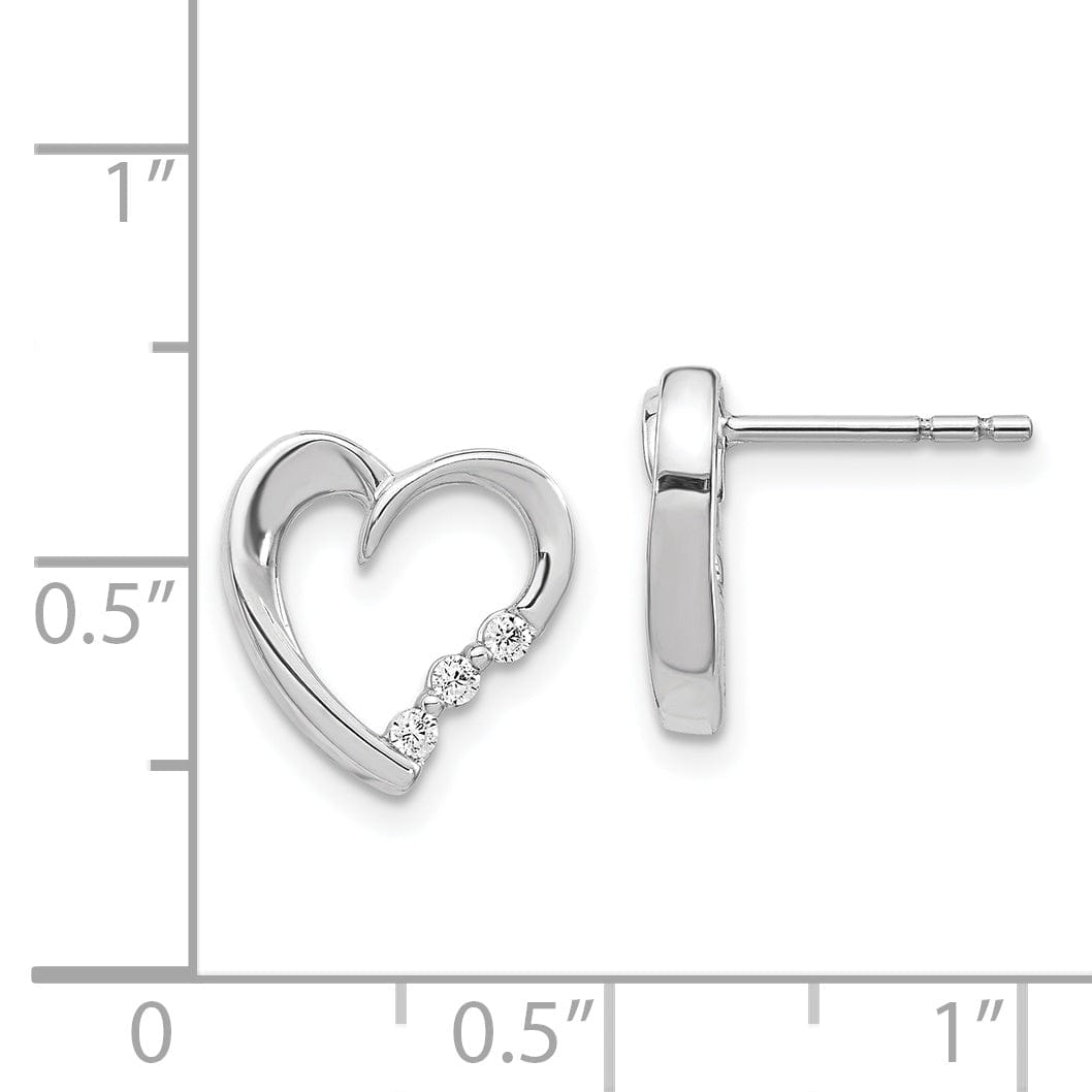 14k White Gold Diamond Heart Post Earrings