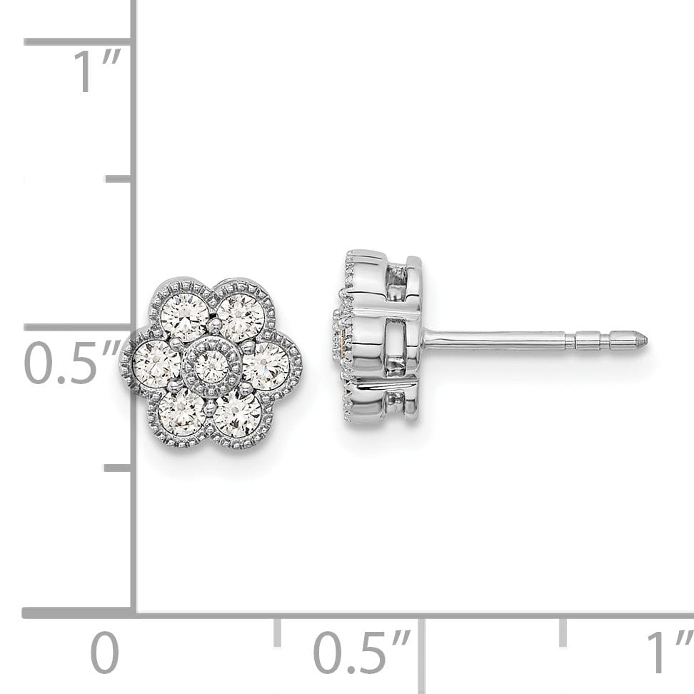 14k White Gold Floral Shape Design Solid Diamond Post Earrings