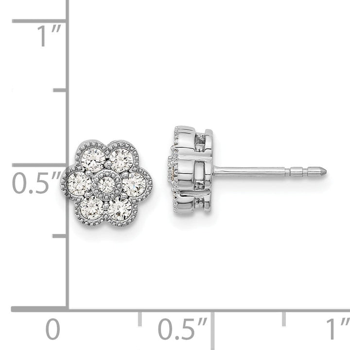 14k White Gold Floral Shape Design Solid Diamond Post Earrings