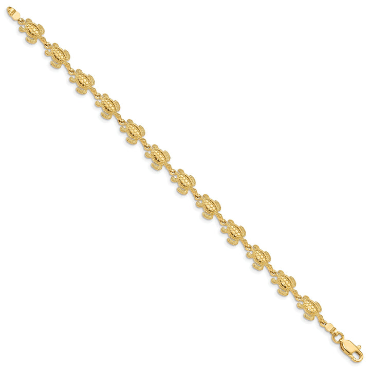 14k Yellow Gold Solid Sea Turtle Bracelet. Polished finish, 8mm width, 7.25" length