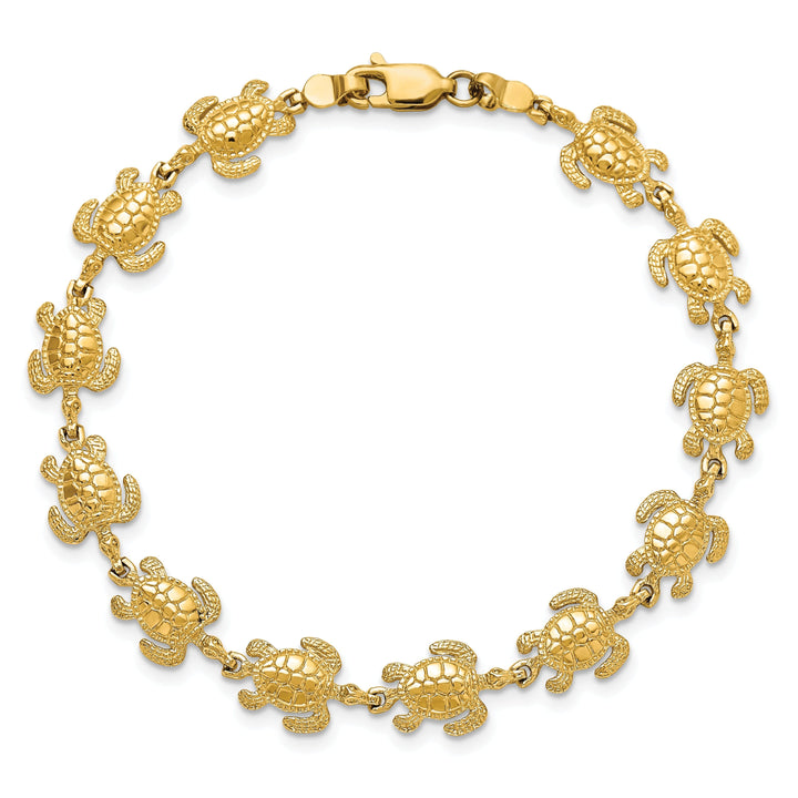 14k Yellow Gold Solid Sea Turtle Bracelet. Polished finish, 8mm width, 7.25" length