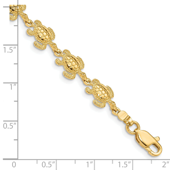 14k Yellow Gold Solid Sea Turtle Bracelet. Polished finish, 8mm width, 7.25" length