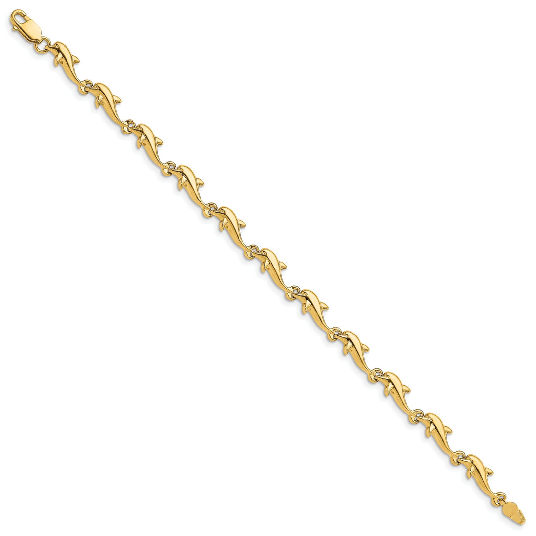 14k Yellow Gold Fancy Dolphin Bracelet-7-inch, 5.5-MM wide