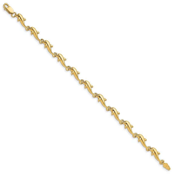 14k Yellow Gold Fancy Dolphin Bracelet-7-inch, 5.5-MM wide
