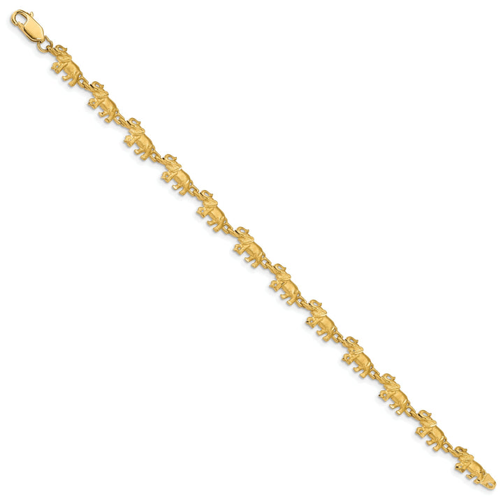 14k yellow gold solid elephant fancy design bracelet. 7-inch, 6.5-mm wide