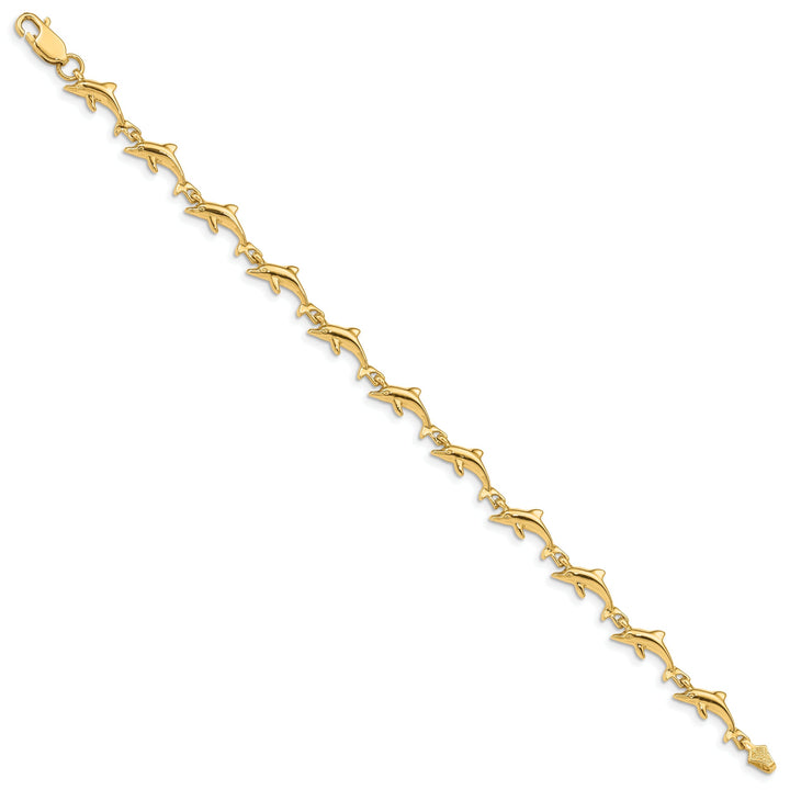 14k Yellow Gold Fancy Dolphin Bracelet-7-inch, 7-MM wide