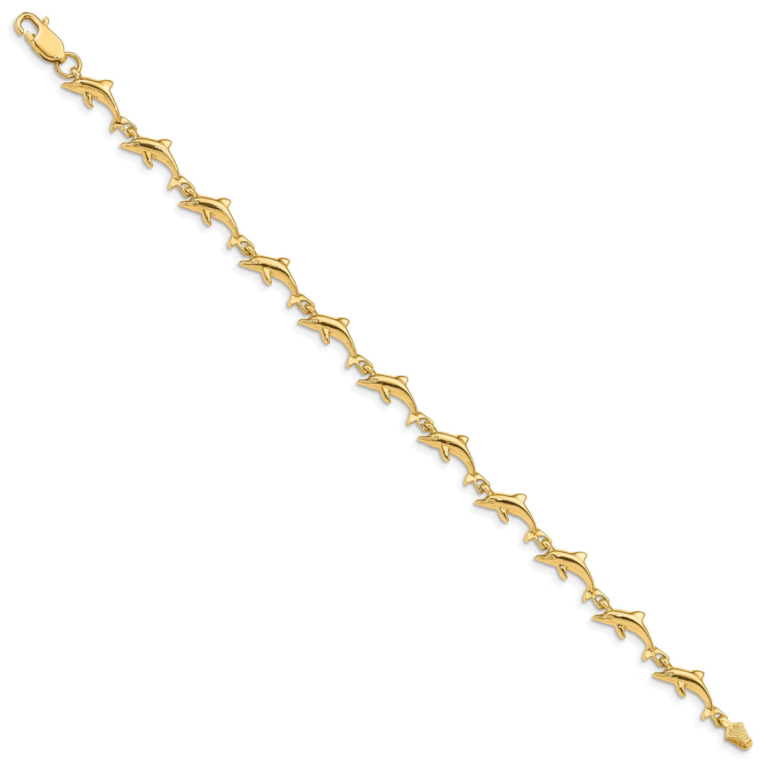 14k Yellow Gold Fancy Dolphin Bracelet-7-inch, 7-MM wide