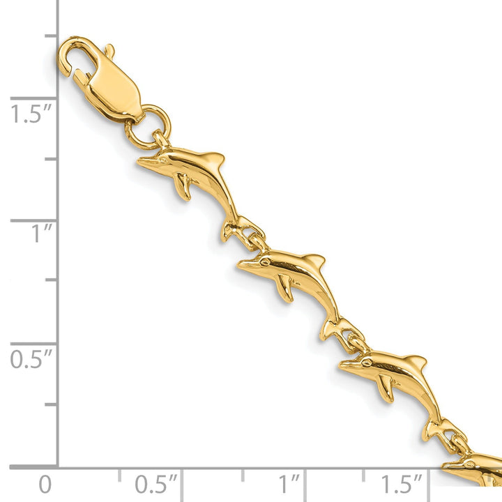 14k Yellow Gold Fancy Dolphin Bracelet-7-inch, 7-MM wide