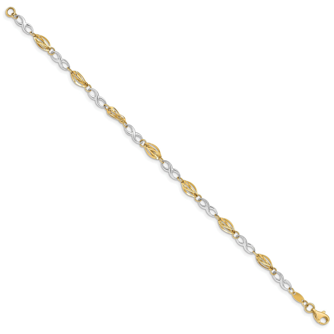 14K two-tone gold infinity symbol bracelet 7.5-inch length