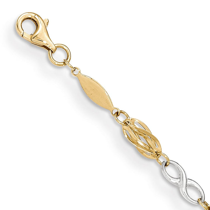 14K two-tone gold infinity symbol bracelet 7.5-inch length