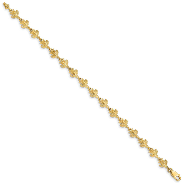 14k Yellow Gold Sea Turtle Bracelet. Polished finish, 7mm width, 7" length
