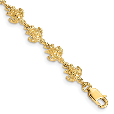  14k Yellow Gold Sea Turtle Bracelet. Polished finish, 7mm width, 7" length
