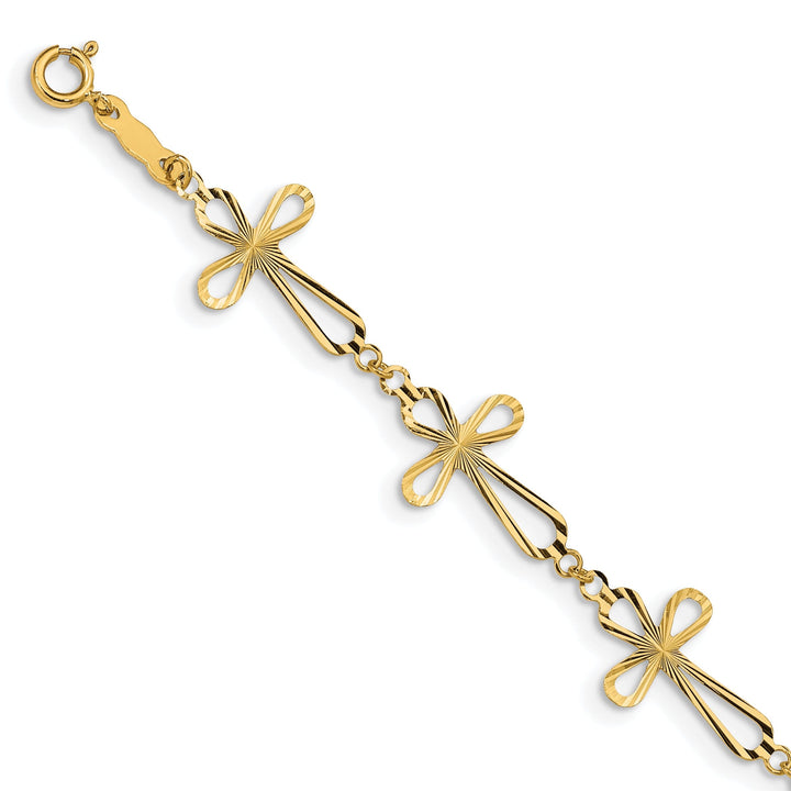 14k yellow gold bracelet cross design. 7.5-inch, 11-mm wide