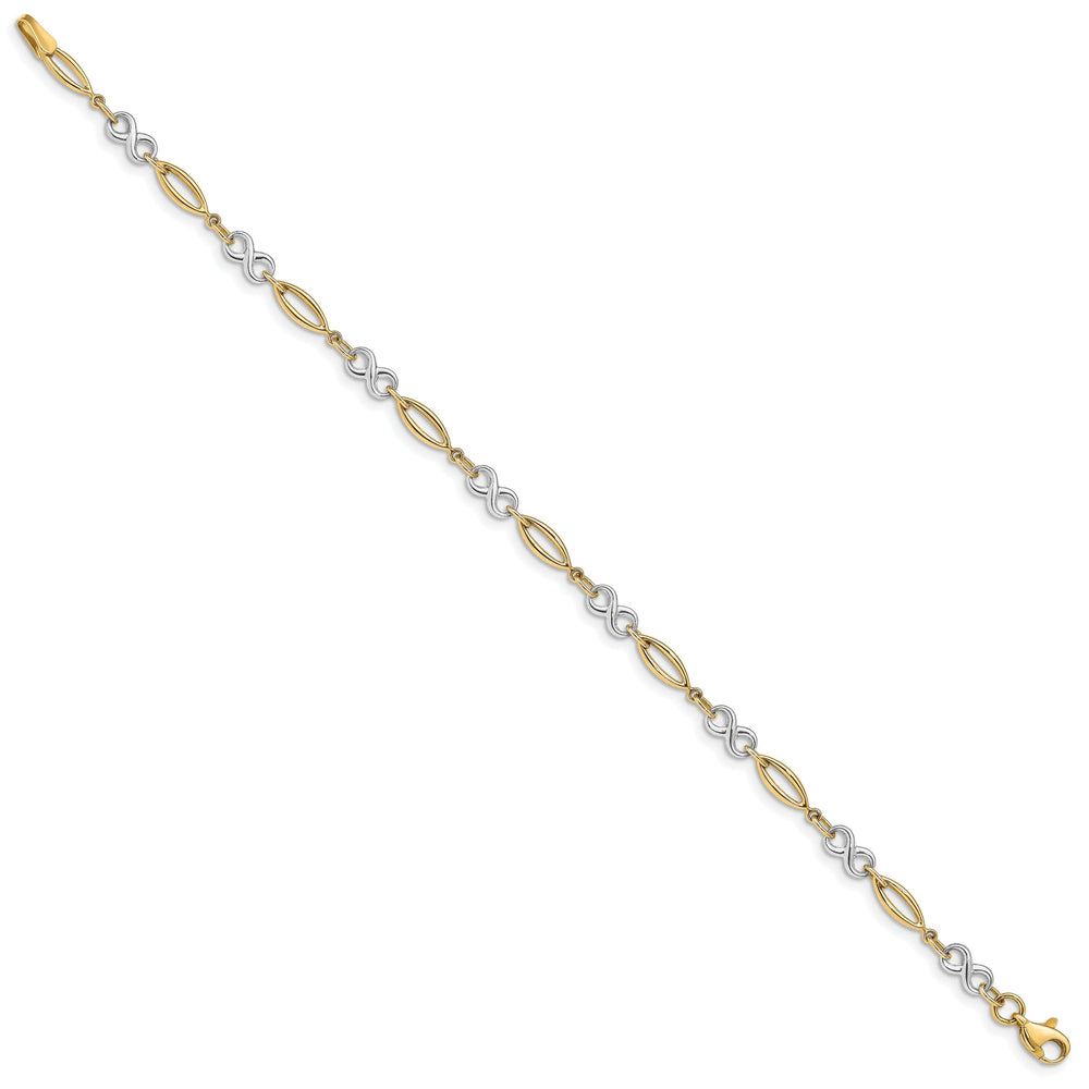 14k two-tone gold bracelet 3D infinity design. 7.5-inch