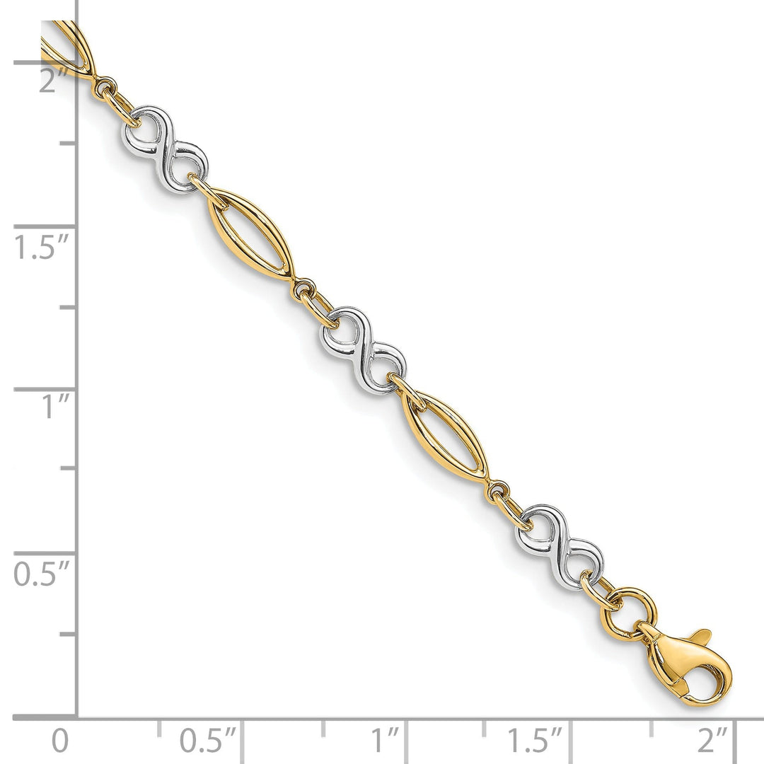 14k two-tone gold bracelet 3D infinity design. 7.5-inch