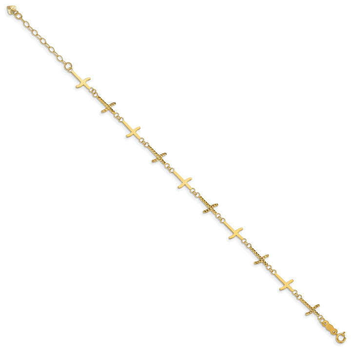 14k yellow gold bracelet 11-crosses 7-inch, 7-mm wide