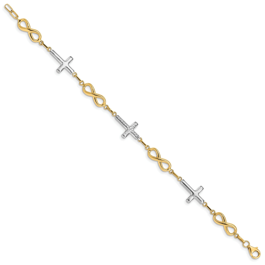 14K yellow gold cross bracelet infinity symbol 7-inch, 11-mm wide