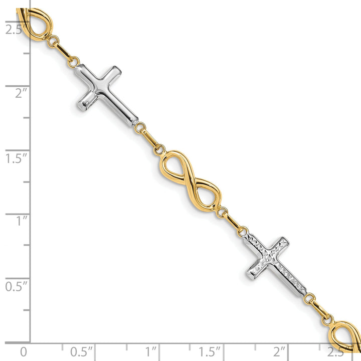 14K yellow gold cross bracelet infinity symbol 7-inch, 11-mm wide