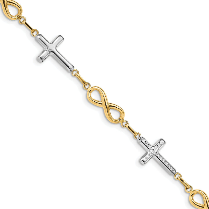 14K yellow gold cross bracelet infinity symbol 7-inch, 11-mm wide