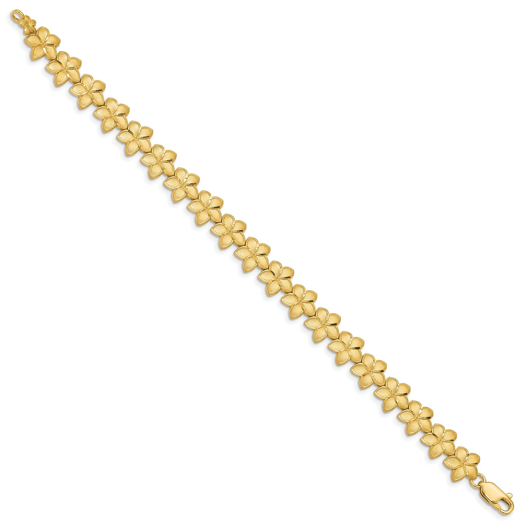 14K yellow gold Plumeria 7.25-inch, 10-mm wide bracelet