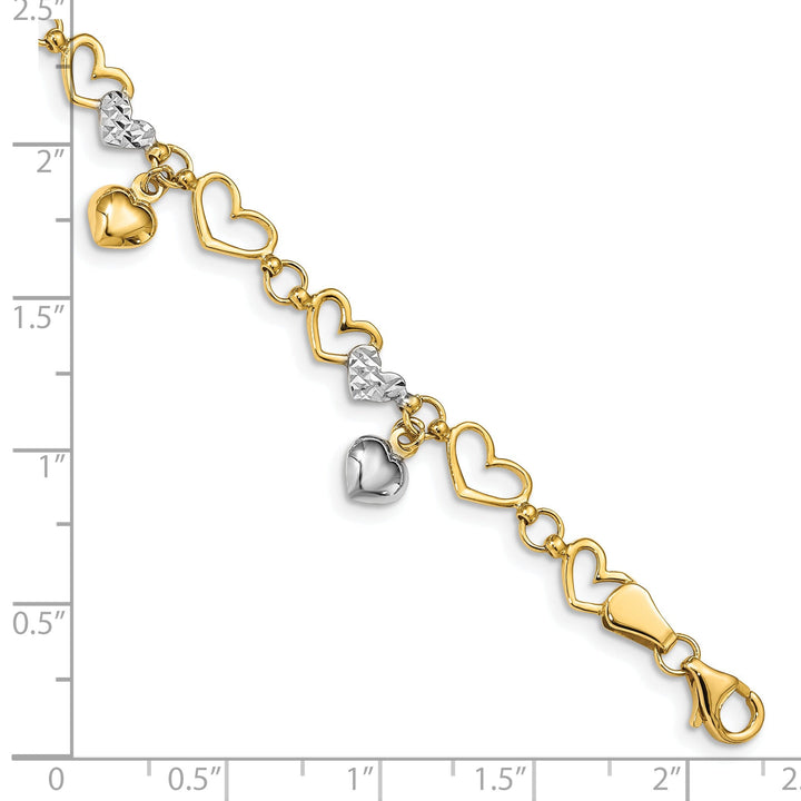 14K yellow gold bracelet multi-heart design, 7.25-inch