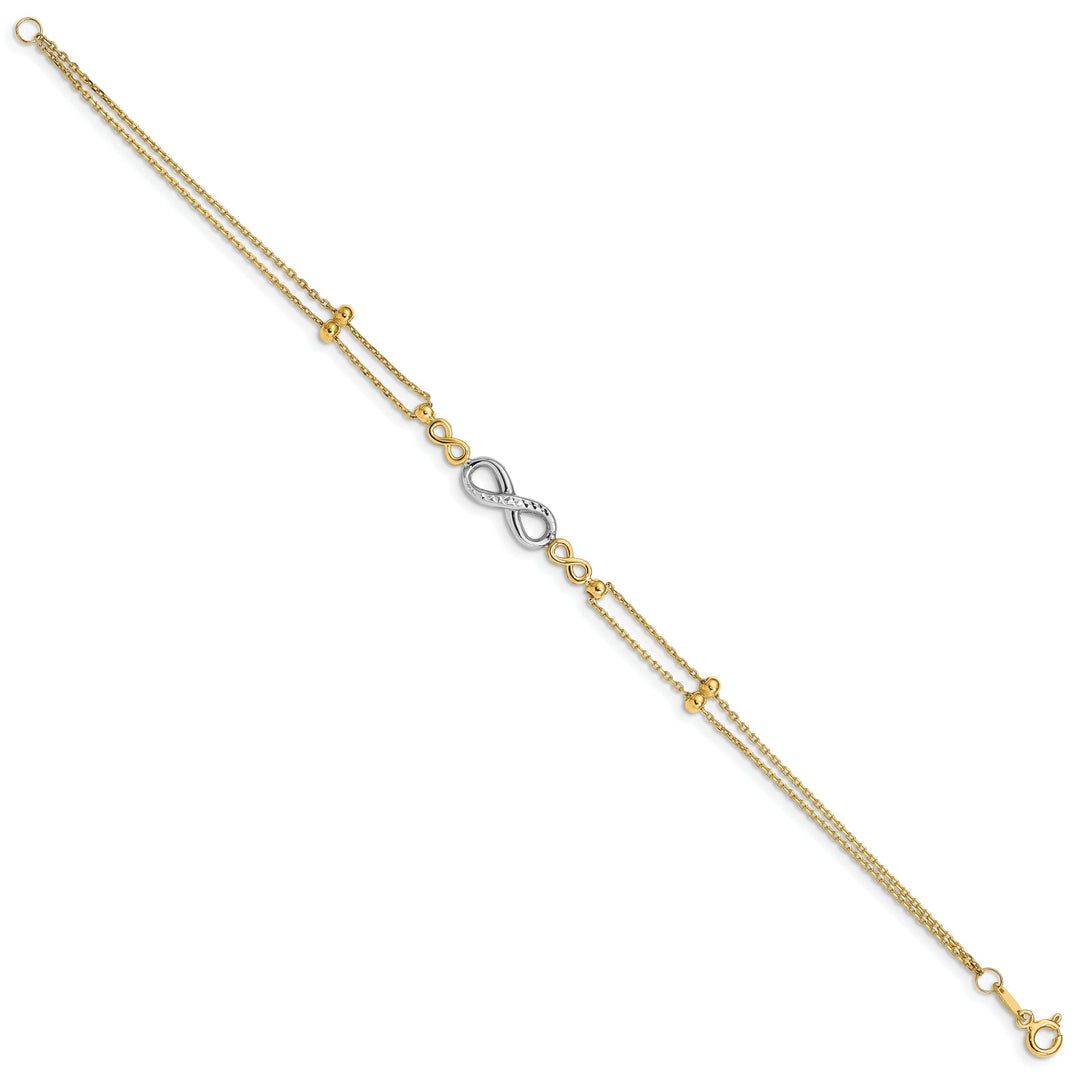 14K two-tone gold bracelet multi-strand infinity design. 7.5-inch