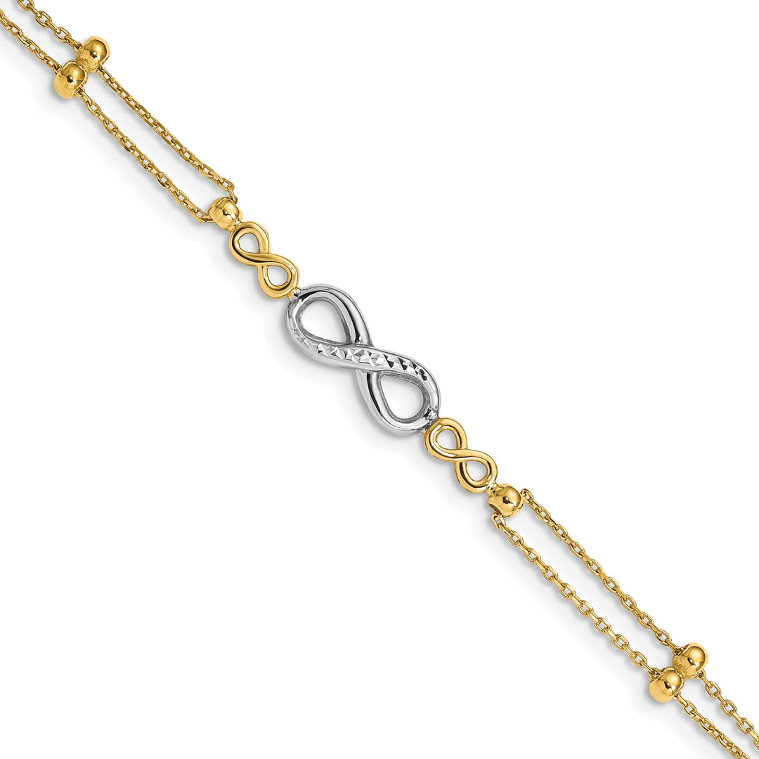 14K two-tone gold bracelet multi-strand infinity design. 7.5-inch