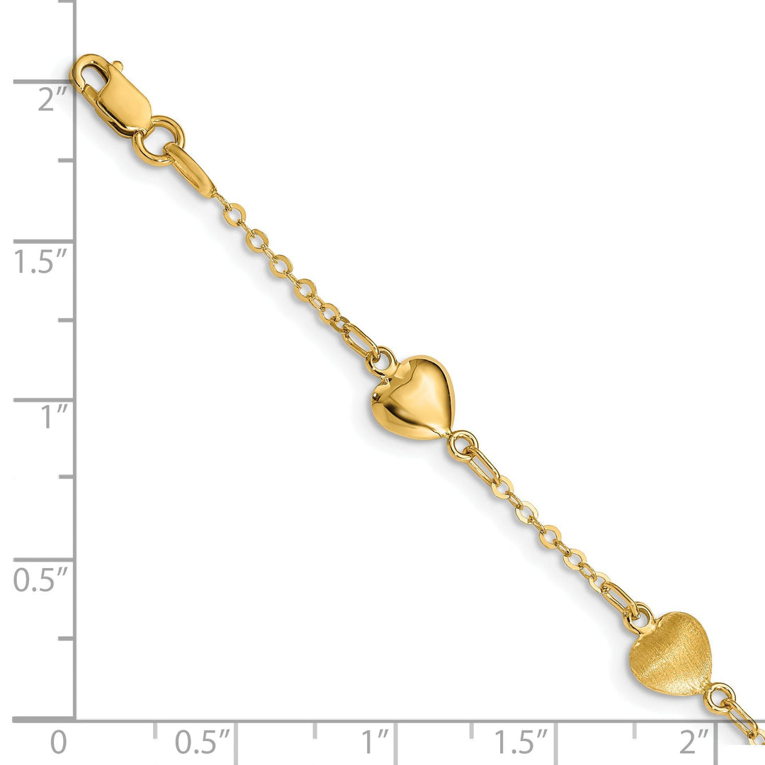 14K yellow gold bracelet multi-heart design. 7 inches