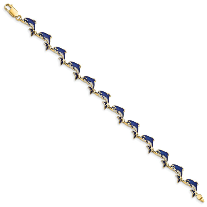14k Yellow Gold Dolphin Bracelet - 7.25 inch, 5.8mm wide