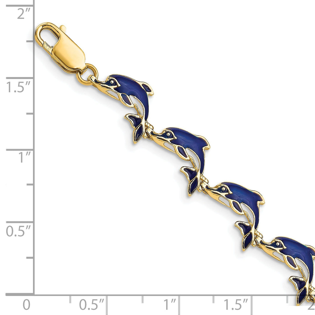 14k Yellow Gold Dolphin Bracelet - 7.25 inch, 5.8mm wide