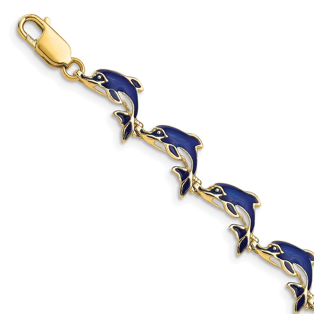 14k Yellow Gold Dolphin Bracelet - 7.25 inch, 5.8mm wide