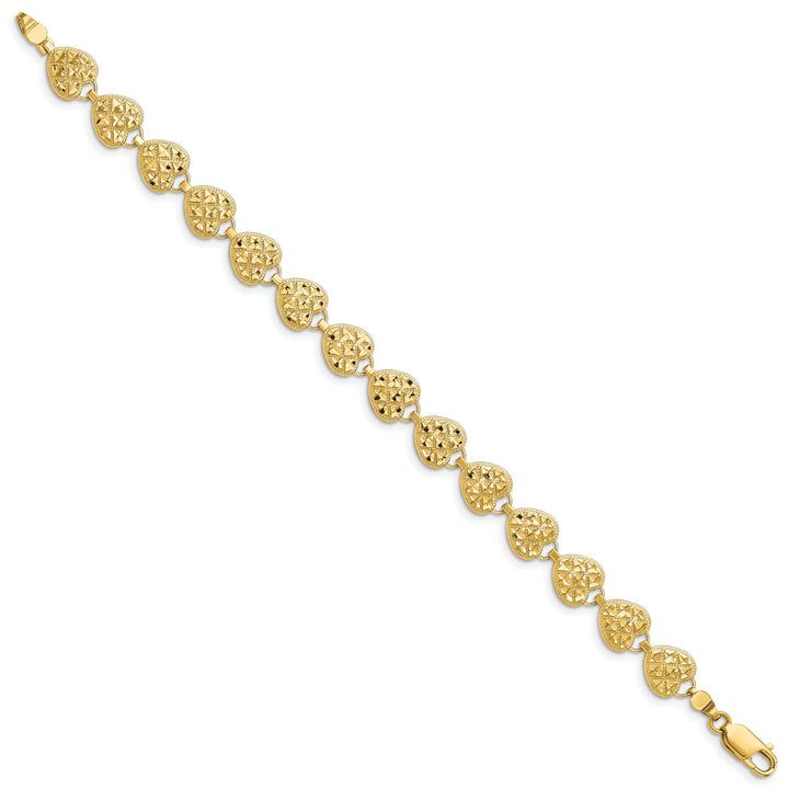 14K Yellow Gold Hearts Bracelet. Textured D.C finish, 7.5-inch