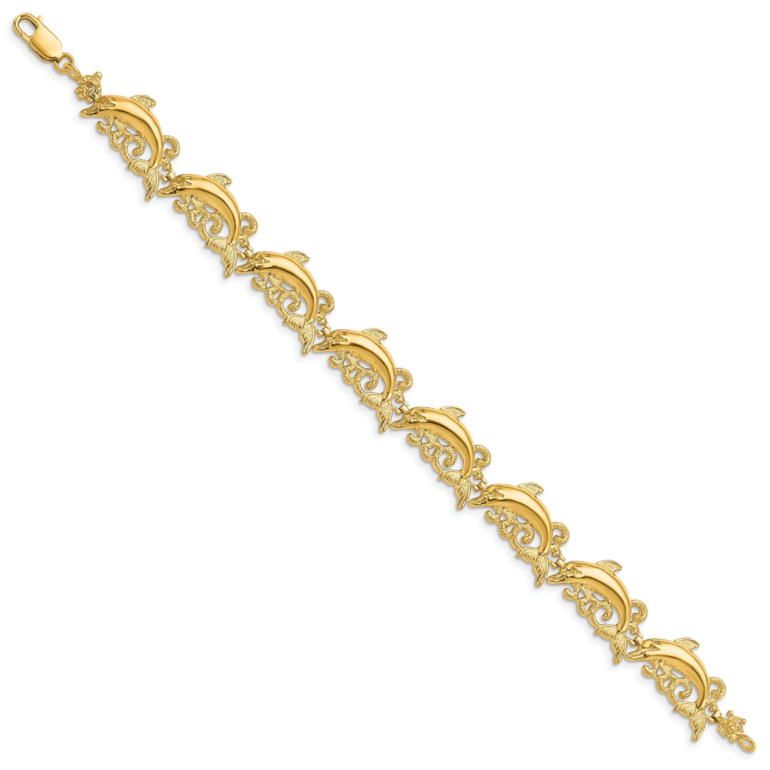 14k Yellow Gold Dolphin Bracelet - 7.5 inch, 11.35-mm wide