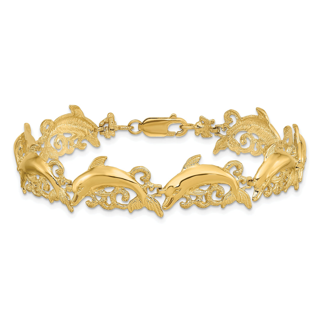 14k Yellow Gold Dolphin Bracelet - 7.5 inch, 11.35-mm wide