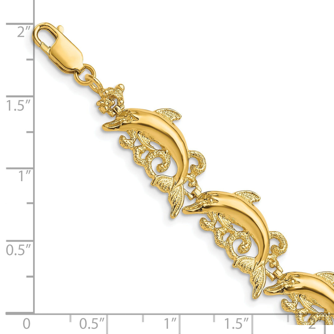 14k Yellow Gold Dolphin Bracelet - 7.5 inch, 11.35-mm wide