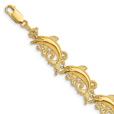 14k Yellow Gold Dolphin Bracelet - 7.5 inch, 11.35-mm wide