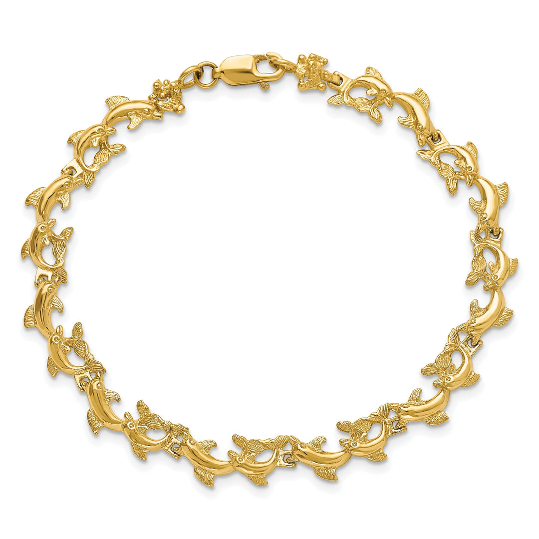 14k Yellow Gold Dolphin Bracelet - 7.25 inch, 6.22-mm wide