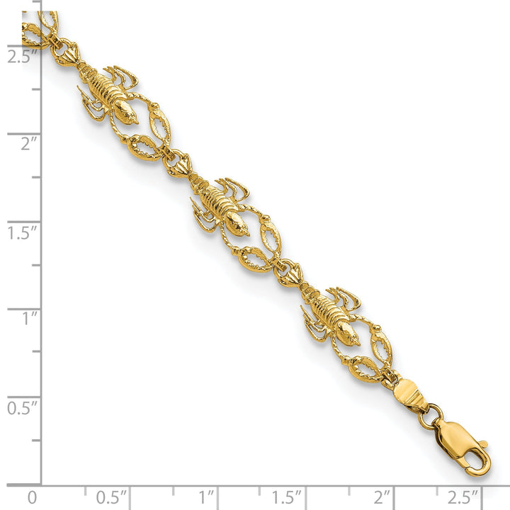 14k yellow gold lobster design bracelet. Textured polished finish, 7.5-inch, 8.05-mm wide,